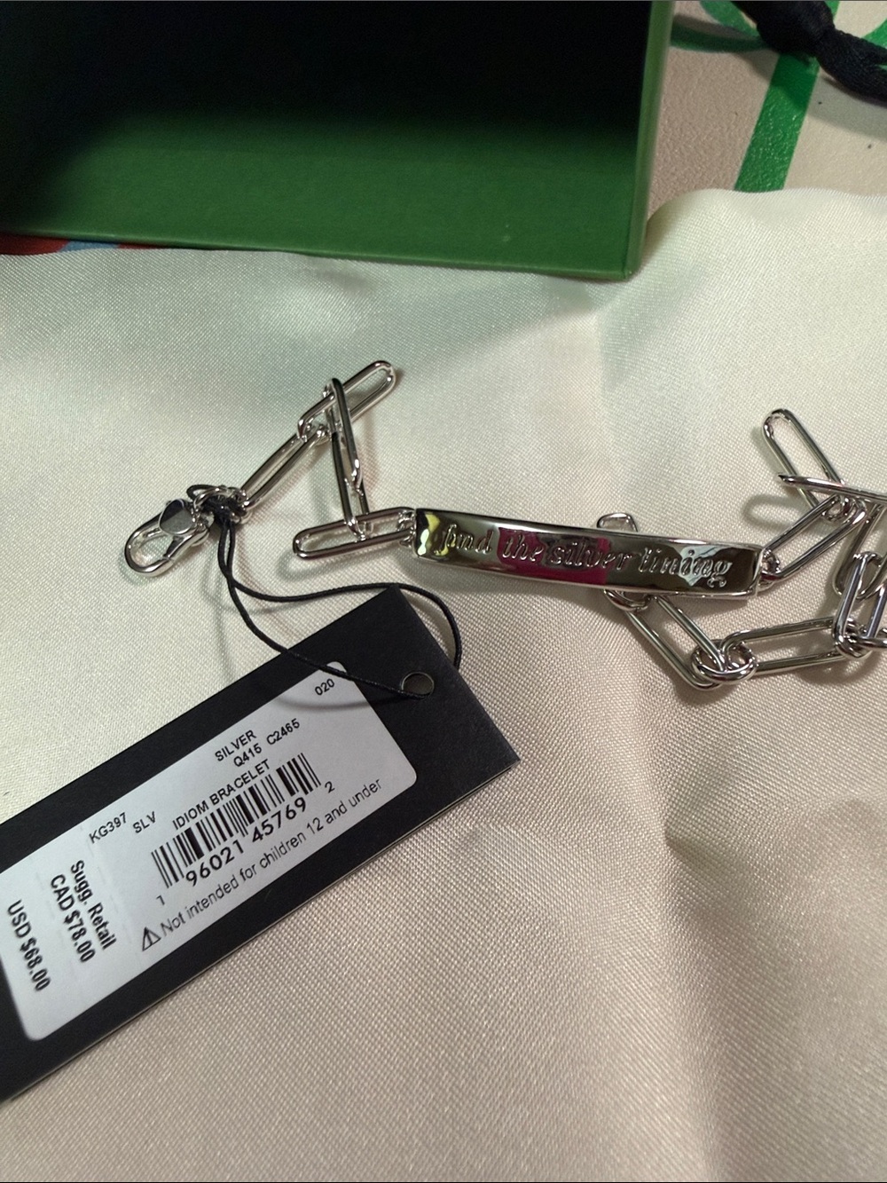 Silver 'Find the Silver Lining' Chain Bracelet - Brand Kate Spade